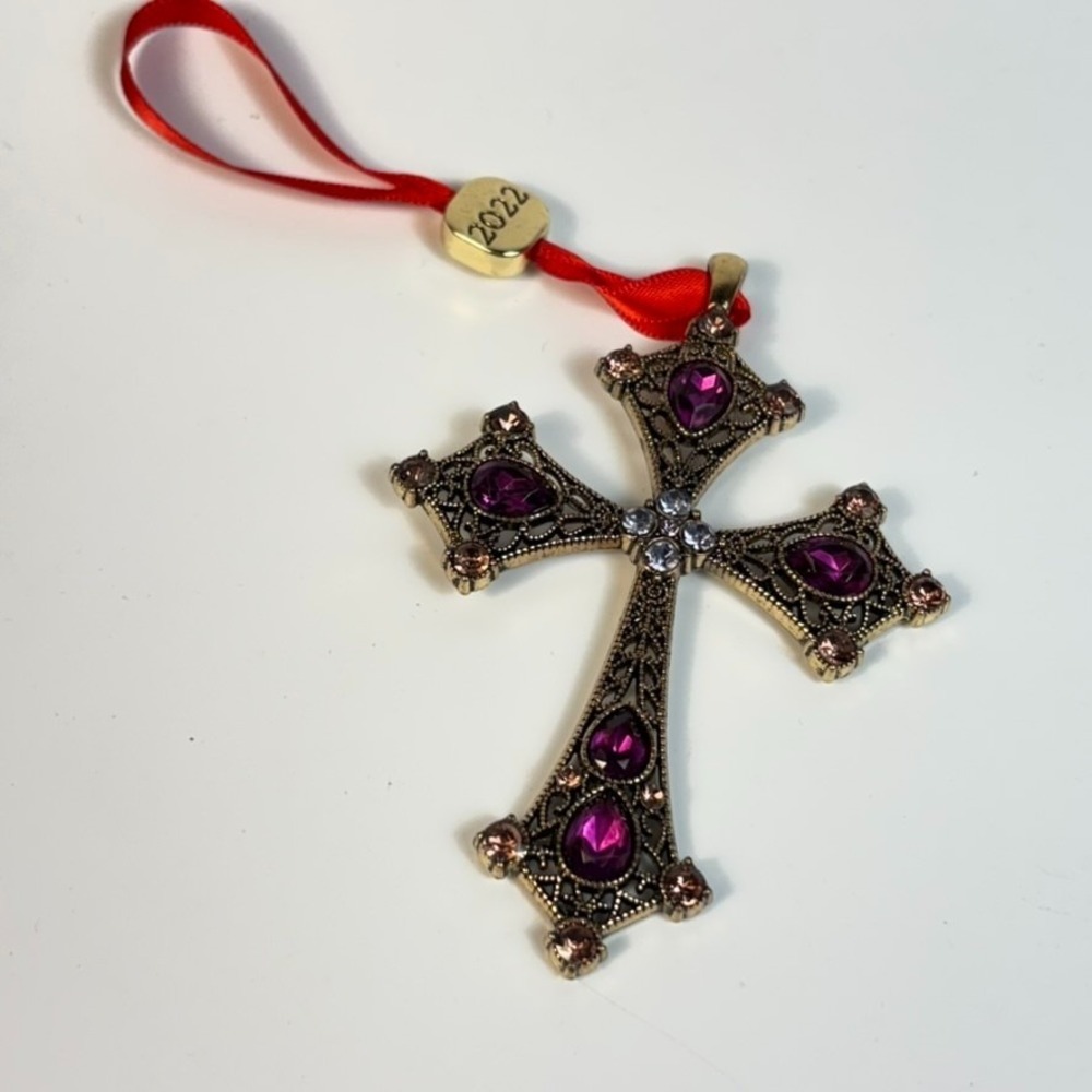 Monet Cross Ornament 2022 Intricate Purple‎ Rhinestones